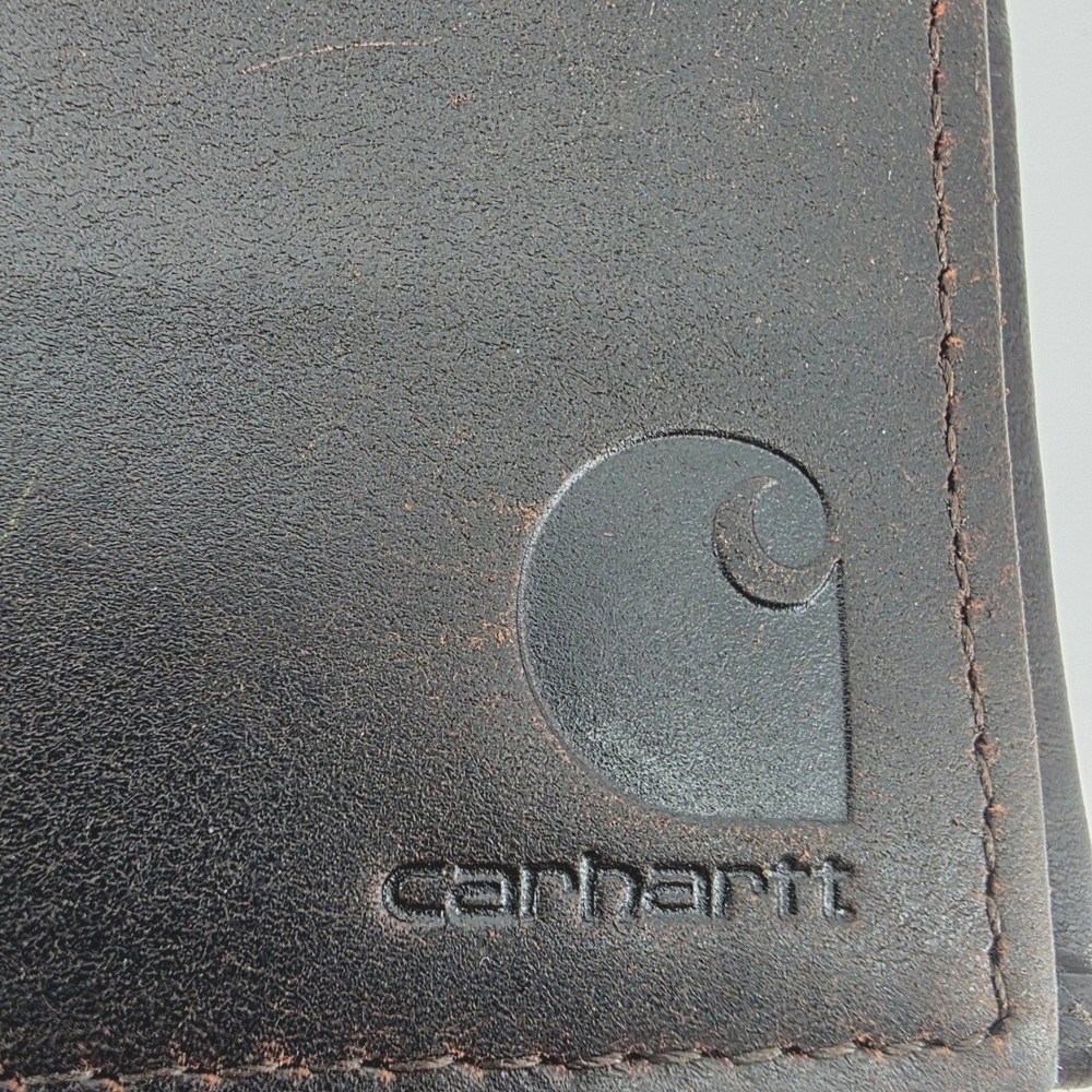 Carhartt Men Genuine Leather Bifold Wallet Brown Billforld Card Holder Rugged